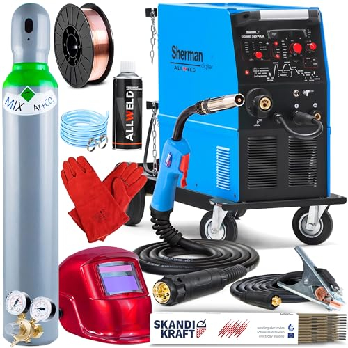 Sherman DIGIMIG 360 Puls - Saldatrice a Filo Continuo con Gas da 400V - Saldatura: MIG MAG, MMA e TIG - Saldatrice Inverter Professionale con 4 Rulli, Induttanza - Set ProPlus