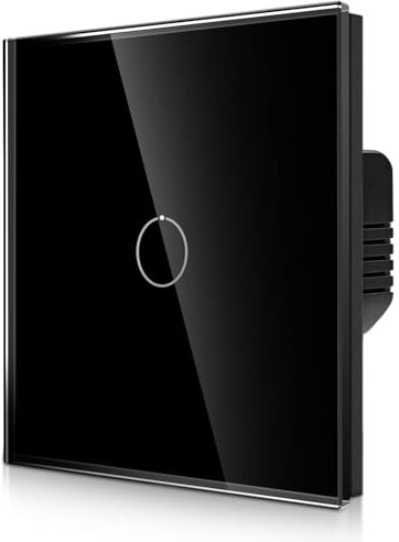 CNBINGO 2-Way Touch Light Switch - Black Wall Mount With Glass Panel and Status LED Backlight - No Neutral Wire Required - Only Pair With This 2-Way Series - 1 Gang