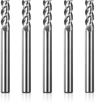 Genmitsu 5pcs End Mills CNC Router Bits, 1/4 Shank Tungsten Steel CNC Cutter with 3-Flute Flat Nose Milling Carving Bit Set, 2-1/2”Overall Length, Tool for Aluminum, Metal, Plastic, MDF, Wood, 3EMC05