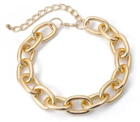 MAJALE Pulsera dorada de Eslabones Gruesos y Ovales en Acero Inoxidable con Baño de Oro de 24K - Joyería Chunky y Maxi Joyas, 18cm + 5cm Extras