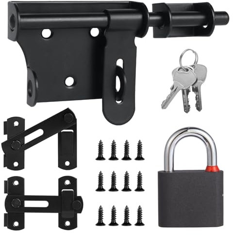 Türriegel Riegelschloss Beidseitig 5.51(140mm) mit Vorhängeschloss und 3 Schlüsseln +2PCS 3.93(100mm)180-Grad-Scheunentorschloss Flip-Schiebetür, Bolzenriegel Edelstahl