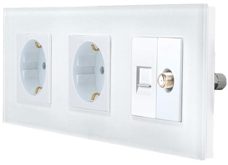 Luxus-Time 3-fach Rahmen mit 2x Steckdose + SAT/LAN Netzwerkmodul für Unterputz Einbau Netzwerk- Satellitenanschluss (Glasrahmen 2x Steckdose + SAT/LAN Weiß)