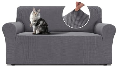 BellaHills Sofa Überzug 2 Sitzer (170-185cm) Sofabezug Stretch Kratzschutz Sofa Katze Mit Armlehne Sofaschoner rutschfest Sofa Cover Sofaüberwurf Couchbezug Wohnzimmer Grau