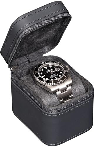 ROTHWELL Reiseetui für Einzeluhren, kompakte PU-Leder-Schutzhülle mit Mikrovelours-Innenseite, passend für Uhren und Smartwatches bis 55 mm (Carbon)