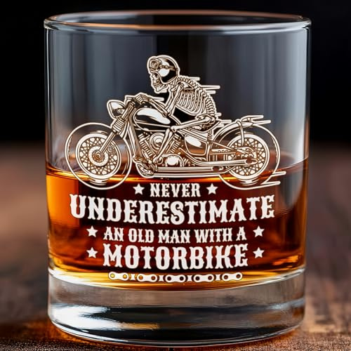 Whiskyglas Motorrad mit Gravur Motorrad Biker Harley Motocross mit Spruch 6 Designs zur Auswahl Geschenk für Motorradliebhaber Premium Gravur