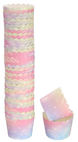 QUARKZMAN 50pcs Moldes de Papel para Hornear Pequeños, Resistentes a la Grasa, Desechables, para Magdalenas y Muffins, Envoltorios para Bodas, Cumpleaños, Graduaciones, Degradado Rosa Azul