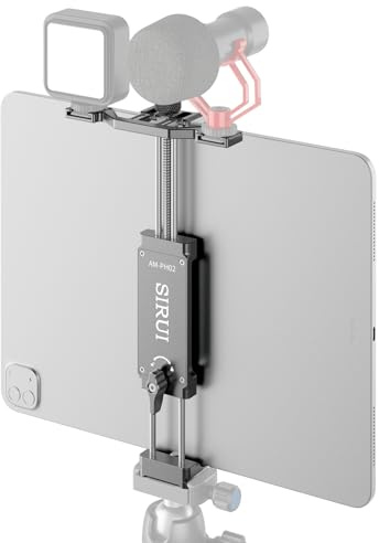 Sirui Support pour iPad en Aluminium pour Tablette, Fixation à Pince à Large Ouverture pour iPad avec Adaptateur de Griffe Amovible, Support de Tablette avec Plaque QR pour Arca, AM-PH02
