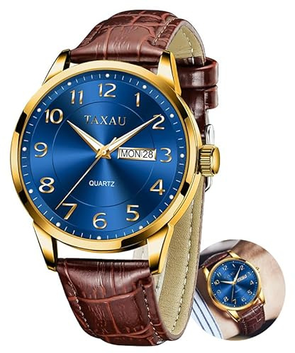 Taxau Klassische Lederuhren für Männer Big Dial Luxus Quarz Wasserdicht