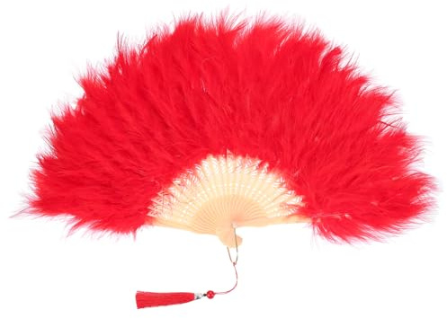 PATIKIL 1920s Vintage Marabou Feather Fan, Flapper Hand Fan Red | Folding Handheld Fan for Costume Party Dancing Wedding Show Tea Decoration