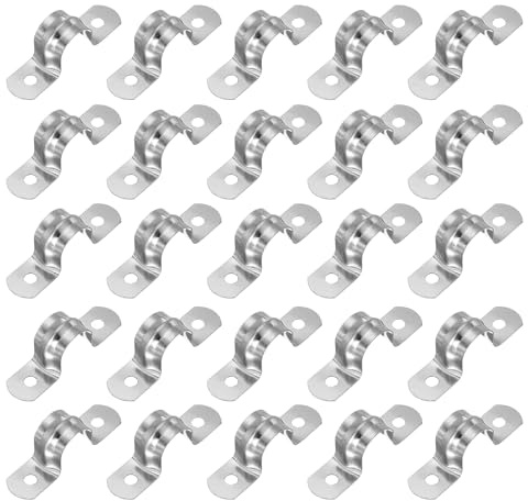 PATIKIL Collier de fixation rigide 14mm, 25 pièces en acier inoxydable 304, collier de conduit à 2 trous support U pour fixation de tuyaux, câbles, fils (5/9)