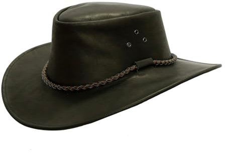 Outbacker Cowboy Leder-Hut mit Rundkordel und geschwungener Krempe in braun und schwarz, Größe S und XXL Farbe schwarz, Größe S | 54-55 cm
