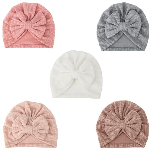 DRESHOW Babymütze Baby Turban Mütze Brötchen Knoten Kleinkinder Infant Beanie Mütze Baby Mädchen Jungen Weiche Kleinkind Mütze 5 Stück