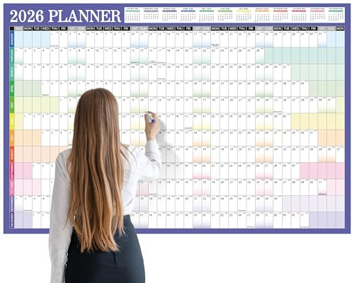 gisgfim 55 x 37in 2026 Jumbo Oversized Wall Calendar Colorful Wet & Dry Erase Laminated 12 Month Annual Yearly Personalized Extra Large Wall Planner for School Home Office Planning (Cut into 3pcs)