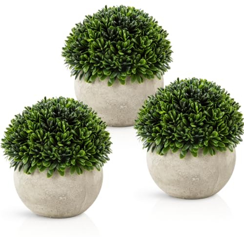 PASCH® 3er Set Kunstpflanzen wie echt (13cm) in Naturfasertöpfen | Dekoration Wohnzimmer, Küche, Schlafzimmer, Flur, Tisch, Fensterbank, Büro, Bad Deko | Kunstpflanzen im Topf