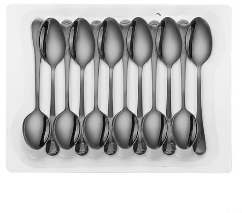 12 cucchiaini da tè in acciaio inox con finitura lucida a specchio, cucchiaini da caffè per casa, ristorante, cucina (nero)