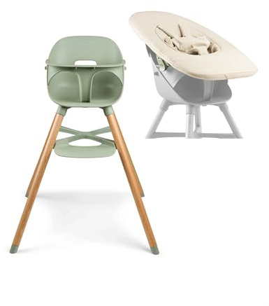 Ziza Newborn Neugeborenenaufsatz als Bundle mit Hochstuhl Olive/Beige - zur Nutzung ab Geburt, 5-Punkt-Gurt für optimalen Halt, Aus Polyester