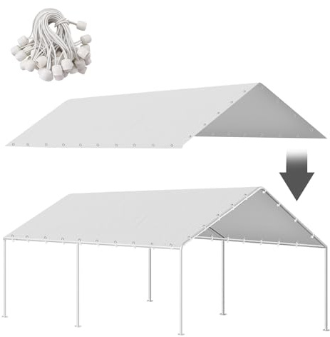 10x20Ft Carport Replacement Canopy Cover, Heavy Duty Waterproof Garage Top Shelter Cover Car Canopy with Ball Bungees(Frame Not Include)