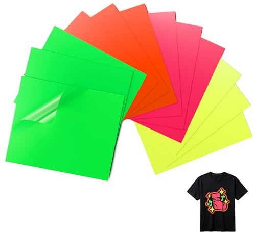 LIKCUT Neon Plotterfolie Textil, 12 Stück (30,5 cm × 25,4 cm)