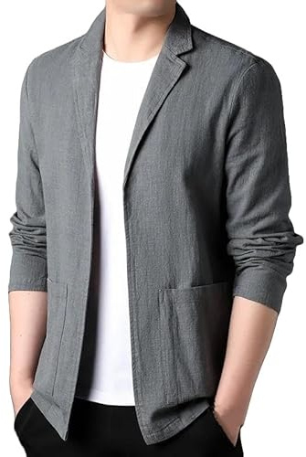 Genérico Chaqueta Americana Hombre, Blazer De Lino para Hombre, Abrigo Deportivo, Cárdigan Ligero De Ocio con Bolsillo, Chaqueta Informal De Negocios Lisa, Corte Holgado, Manga Larga, para Otoño
