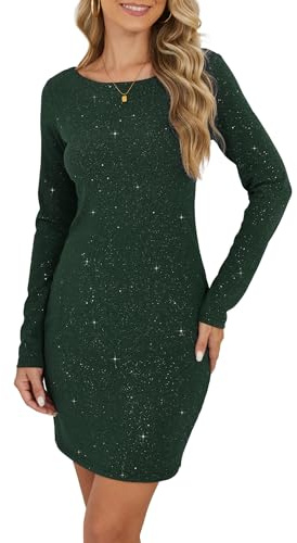 YUTILA Damen Glitzer Cocktailkleid mit Langarm (Lined, Non transparent) | Elegante Pailletten, Glänzendes Partykleid, Minikleid, Wie angegossen, Sexy, elegant zugleich für Abend & Festliche Anlässe