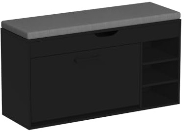 Vicco Schuhbank Solino, Schwarz/Grau, 90 x 50 cm | mit Sitzfläche, zur Aufbewahrung von Schuhen und Alltagsgegenständen