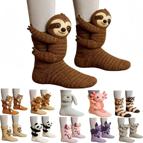 Générique Chaussettes Rigolotes Femme,Fantaisie Animal Socks,Chaussettes Antidérapantes Femme Hiver,Chaussette de Sol Pour Ménage Noel,Chaussette 3D Animaux Crochetées Animaux Tendance,Décontractées