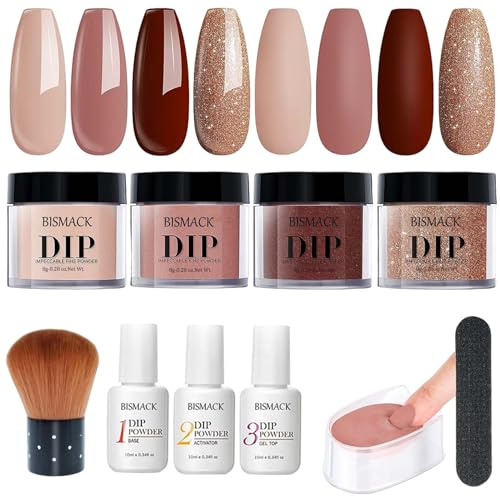 Kit de poudre de trempage pour ongles, poudre trempage, Kit d'ongles 10 pièces/ensemble, 4 couleurs avec activateur base/couche finition, kits pour bricolage, marron