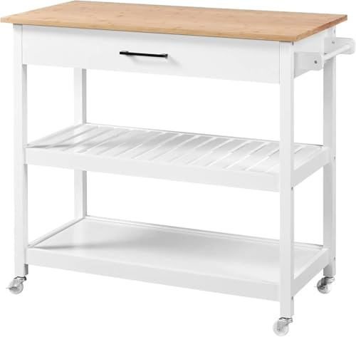 ZGHQHCDRH carrellino cucina Carrello per isola da cucina di larghezza su ruote, carrello multiuso con rotelle a 3 livelli con piano e cassetto in legno massello Carrello Mobile per Bevande