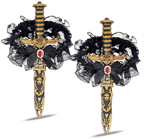 2 Piezas Ligas Piernas Disfraz, Liga con Cuchillo Pirata, Daga Pirata con Liga de Encaje, Ligas para La Pierna, Accesorios Piratas Mujer, para Halloween Fiestas Temáticas de Piratas Carnaval Cosplay