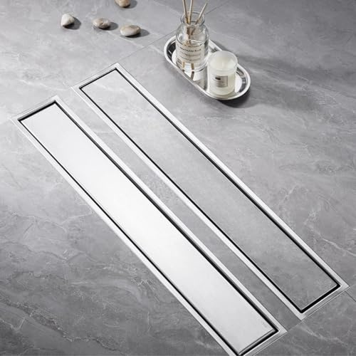 Bodenablauf Befliesbar Duschrinne Extra Flach 10cm Breit Silber Edelstahl Bodenablauf mit Abnehmbarer Abdeckung Haarsieb Einfache Installation for Dusche(10 * 60cm)