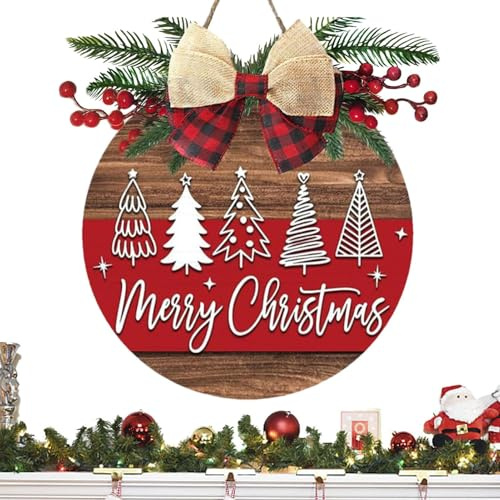 Cartel de Navidad con corona de madera de 30 cm con , decoración de pared y puerta de Navidad, para casa, días festivos, , estilo rústico, decoración de pared, chimenea, ventana, etc