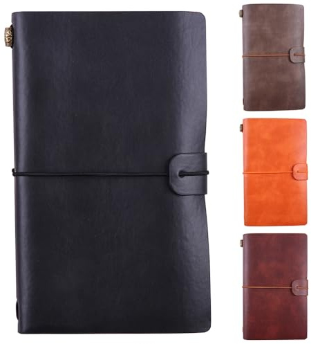 OPPLESIN Nachfüllbar PU Leder Tagebuch Reisende Notebook - 10 x 20cm Tagebuch, Standard Größe（Nero）