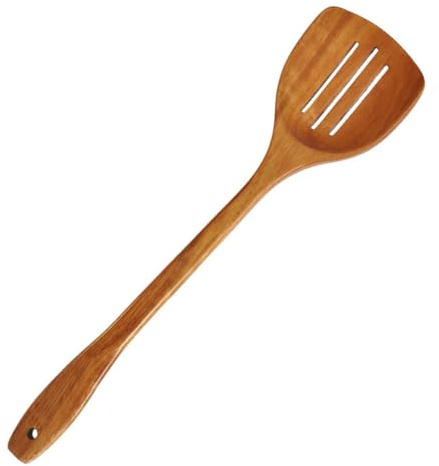 Ciieeo Espátula Ranurada de Madera para Cocinar Diseño Antiadherente, Herramienta y Cómoda para Uso en Cocina y Hogar Color Marrón