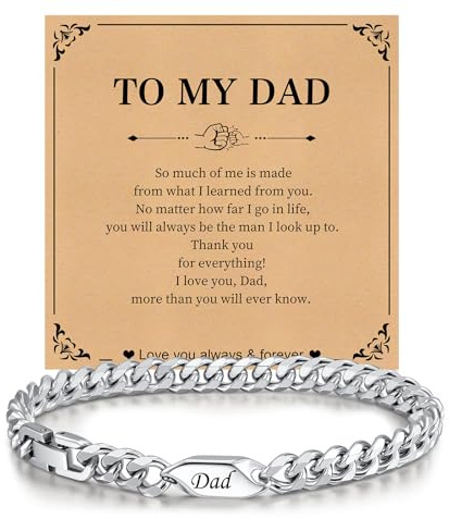 XUANPAI Dad Bracelet for Men Fathers Day – Stainless Steel Cuban Chain Engraved Dad, Fathers Day Gift from Daughter Son, Birthday Gifts for Daddy