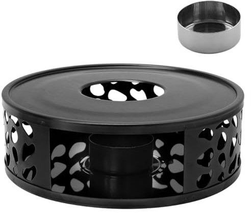 Soporte para Tetera Redondo de Acero Inoxidable, Calentador de Té | Accesorio para Ceremonia del Té, Preservación Térmica, Uso en Oficinas y Pastelerías, Color Negro