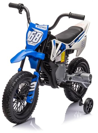 Kids Electric Ride On Bike, 12V Children’s Motorcycle Motorbike, Ebike Scooter with Lights & Music, Dual 390 Motors, 4.5AH Battery, Stable Training Wheels, Outdoor Ride On Toy for Boys Girls, Blue