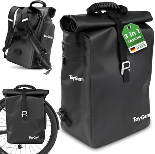 ToyGem Fahrradtaschen für Gepäckträger 29L, 3-in-1 Fahrradtaschen Geeignet als Gepäckträgertasche, Rucksack & Umhängetasche-100% Wasserdicht, Fahrradtasche mit Reflektoren & Laptoptasche