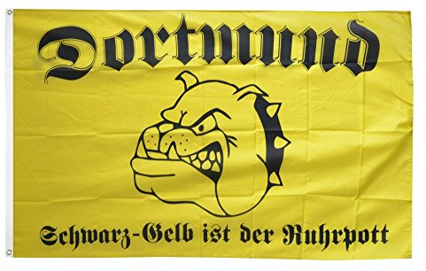 Flaggenfritze® Fanflagge Dortmund Bulldogge schwarz-gelber Ruhrpott - 90 x 150 cm