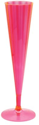 Party Essentials Hard Plastic Two Piece 5-Ounce Champagne Flutes, Neon Pink, 10 Count