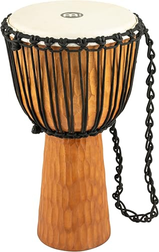Meinl Percussion Nile Series Djembe, Braun (HDJ4-XL) | Handgeschnitzter Korpus, Höhe 25 Zoll, Durchmesser 13 Zoll, mit Nylonseilen, Ziegenfell, Mahagoni