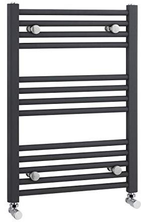 nuie MTY103 Modern Bathroom Vertical Heated Ladder Towel Rail with Straight Rails, 700mm x 500mm, Anthracite