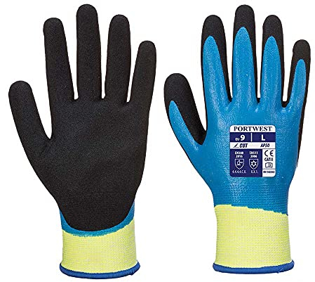 Portwest Aqua Cut & Grip Pro Guanti, Colore: Blu/Nero, Taglia: L, AP50B8RL