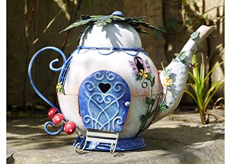 Feen-Teekannen-Haus, Baumhaus, Garten-Ornament, Elfe, Metall, Heim-Skulptur, Dekoration