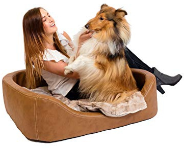 CopcoPet Hundebett Grosse Hunde - Hundekissen Oval - Hundekorb Waschbar mittelgroße Hunde - Körbchen Hund mit erhöhte Ränder - Abnehmbarer, waschbarer Bezug 120 x 90cm in Braun, Dog Bed XXL