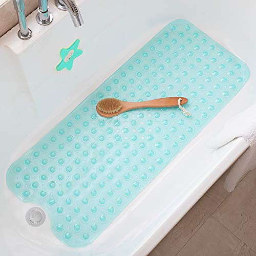 TreeBud Tapis de Bain antidérapant pour Baignoire de Douche 99 x 39 cm Tapis de Douche Extra Long Tapis de Bain pour Salle de Bain Lavable en Machine (Bleu Transparent)