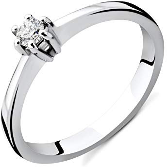 OROVI Damen Diamant Ring Weißgold, Verlobungsring 14 Karat (585) Gold und Diamant Brillanten 0.12 Ct, Solitärring Ring Handgemacht in Italien