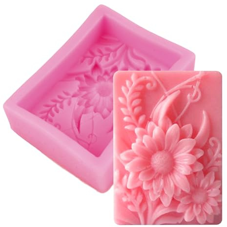 WANDIC Moule en Silicone pour Savon, 1 Pièce Rectangulaire Moule en Motif De Fleur Tournesol Moule à Savon pour DIY Savon Artisanal Décorer
