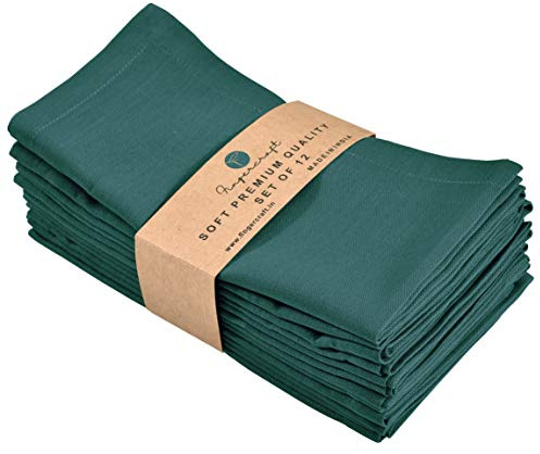 FINGERCRAFT Cloth Napkin, Cotton Linen, Set of 12, 18x18 inch, Teal