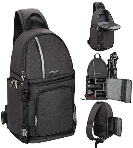 Arvok Bolso de hombro para cámara, mochila impermeable para cámara con funda para lluvia y sujección para trípode, bolso para cámara profesional para Canon Nikon Sony Fujifilm DSLR, SLR y objetivos