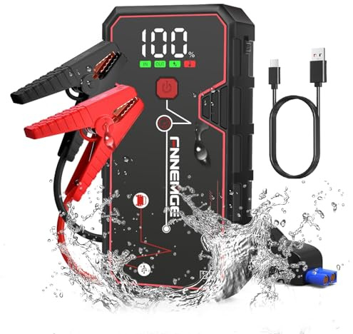 FNNEMGE Booster Batterie 4000A de Courant de Pointe, 12V Démarreur de Voiture(jusqu'à 8,0L Essence et 6,5L Diesel), Jump Starter avec Port de Charge USB, lumière LED, HD Écran Large.